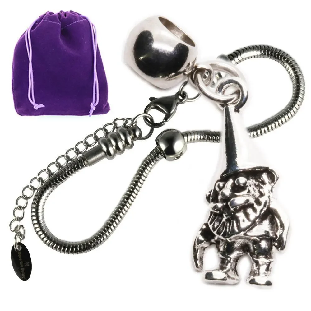 Garden Gnome Charm Bracelet, Stainless Steel Snake Chain Jewelry Garden Mascot